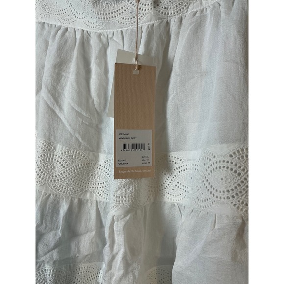 Keepsake The Label Moving On Skirt Size 10 White Tiered Eyelet Lace Midi - Picture 4 of 5
